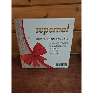 150 Pieces‎ Dinnerware Set 30 Guests Party Christmas Happy Holidays Gold White